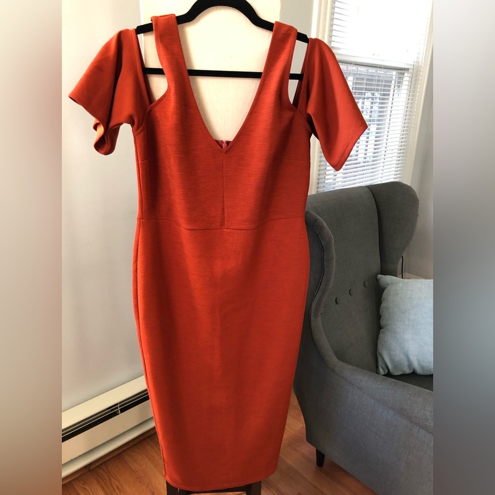 ASOS Cut-out MIDI Dress New Burnt Orange Size 10